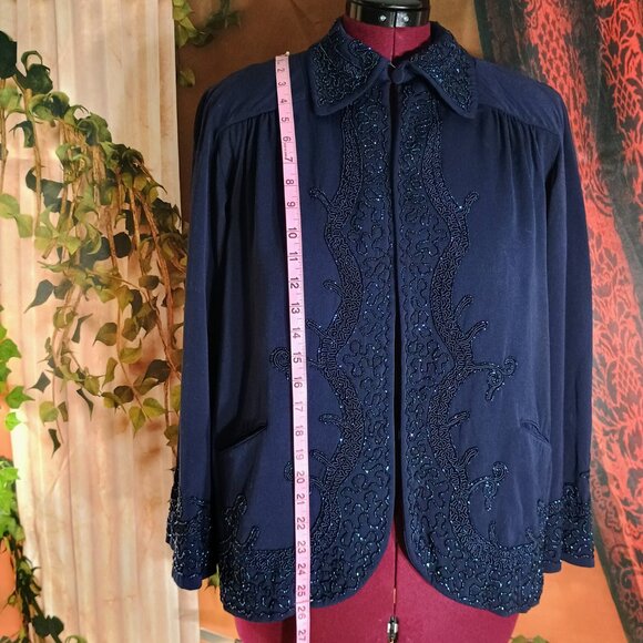 EUC: Vintage 60s Ni-Nel Navy Blue Beaded Suit Set Jacket & Skirt Size see desc - Picture 10 of 14